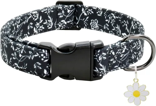 Lindo collar de algodón para perro, patrones de flores, collares suaves y ajustables para cachorros, para hembras, perros pequeños, medianos y