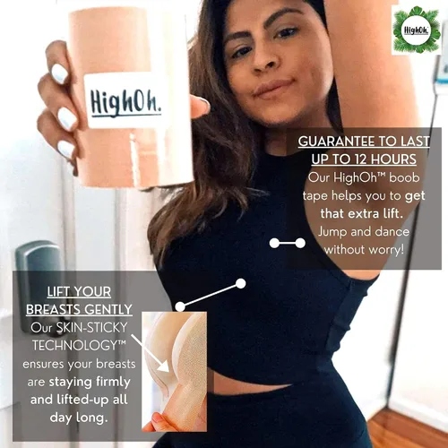 Vista 5 de HighOh Boob Tape - Cinta adhesiva de elevación de 4 pulgadas de ancho Sujetador push up invisible sin espalda Copa A-G (DDDD) con cubiertas