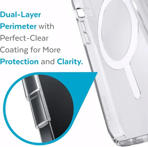 Vista 5 de Speck Funda transparente para iPhone 12, protección contra caídas para teléfonos iPhone 12 Pro y iPhone 12, diseñada para MagSafe, antiamarilamiento