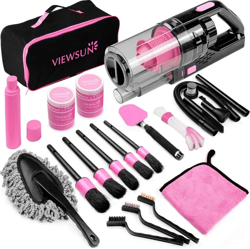 Vista 9 de Kit de Limpieza de Coche Viewsun, Kit de Detalles de Interior de Coche con Aspiradora de Mano Recargable de Alta Potencia Inalámbrica, Juego