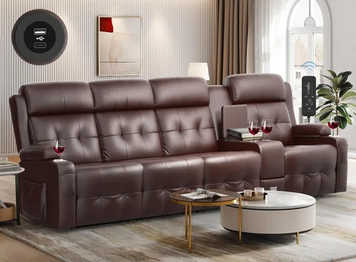 Vista 22 de Sofá reclinable, sofá reclinable con masaje de 3 plazas con gran capacidad de peso, sofá de dos plazas para RV con espacio libre con consola, USB