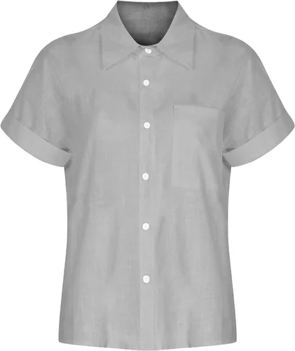Vista 6 de SMIDOW Camisas de lino de algodón con botones para mujer, cuello en V, manga corta, enrollables, blusas de cuello holgado, blusas casuales de trabajo