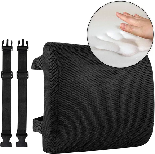 Vista 2 de Cojín de respaldo lumbar de espuma viscoelástica Soporte de espalda para silla de oficina de coche Almohada de apoyo lumbar, negro, 1 unidad