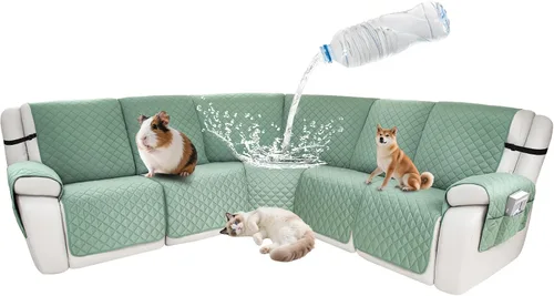 Vista 100 de Fundas impermeables para sofá reclinable seccional en forma de L, 7 piezas, antideslizantes, lavables, juego de fundas reclinables para mascotas