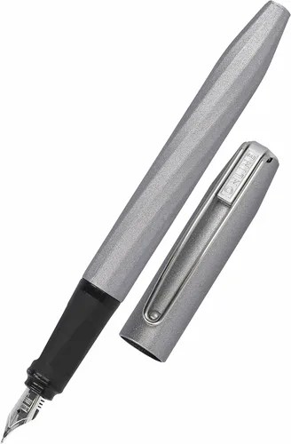 Online Slope Metallic Grey Fountain Pen with Ergonomic Grip, High-Quality Iridium Nib Medium, Standard Ink Cartridges, Includes Combination