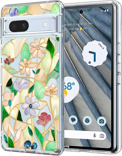 Vista 10 de Unov Funda para Pixel 7a, transparente con diseño, ajuste delgado, buen agarre, funda de teléfono en relieve, cubierta protectora a prueba de Flores