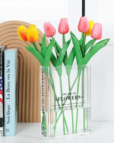 Vista 7 de Florero en forma de libro, bonita decoración de estantería, jarrón negro único para decoración del hogar y jarrones de flores acrílicas de sabor