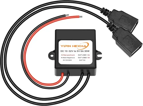 Vista 7 de 2 piezas DC 12V 24V a 5V 6A 30W adaptador de corriente con doble USB hembra convertidor reductor DC módulo buck