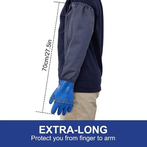 Vista 2 de Honeydak 2 pares de guantes largos extra largos de 27.5 pulgadas, guantes de goma impermeables de PVC, reutilizables, resistentes, antideslizantes