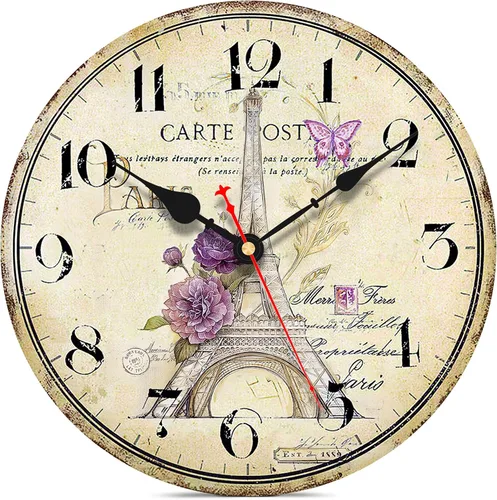 VIKMARI Reloj de pared de 14 pulgadas, reloj de madera de estilo vintage/country/francés, decoración familiar, reloj de madera retro de la torre