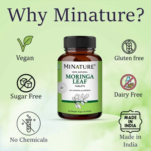 Vista 5 de Tabletas de hoja de moringa - 90 comprimidos, 1000 mg by mi Nature Moringa 100% natural Antioxidante Polvo de hoja de moringa Vitamina C
