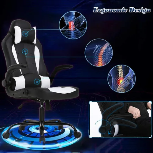 Vista 4 de Silla de computadora para videojuegos, silla de computadora de carreras, silla de oficina ajustable, silla de escritorio moderna, silla ergonómica