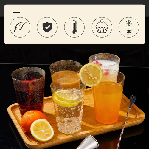 Vista 6 de N9R 100 vasos de plástico con purpurina dorada de 12 onzas, vasos