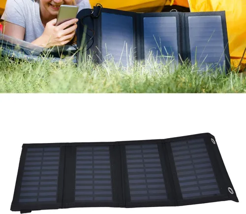 Vista 5 de plplaaoo Panel solar, cargador de batería solar, panel solar portátil, mantenedor de batería solar, alta tasa de conversión de 20 W, bolsa plegable