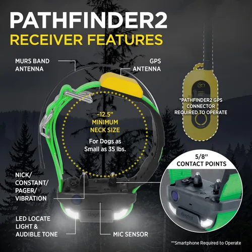 Vista 2 de Dogtra Pathfinder 2 Receptor adicional Perro GPS Tracker e Collar Luz LED Negro Sin tarifas mensuales Aplicación gratuita Impermeable Smartwatch