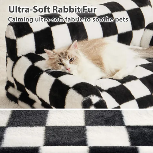 Vista 2 de BFPETHOME Sofá cama para gatos y perros, sofá para mascotas pequeñas, bonito sofá para gatos, cama para perros a cuadros con funda lavable