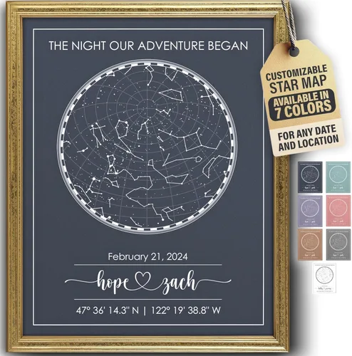 Vista 39 de Impresión artística personalizada de mapa de estrellas, totalmente personalizada (tus detalles, tamaño, color, marco), regalo para el día