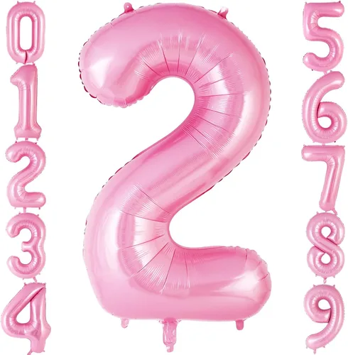 Vista 11 de Globo rosado número 0 de 40 pulgadas, globos grandes de papel de aluminio con helio, globos gigantes de Mylar número 0 para suministros