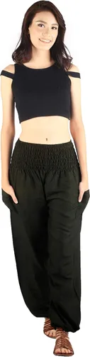 Vista 4 de Boho Pants Pantalones harén fluidos de 2 bolsillos para mujer, para yoga, viajes, ropa hippie