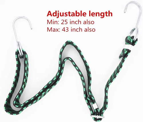 Vista 2 de Cuerdas elásticas ajustables con ganchos de metal, paquete de 5 correas de látex resistentes con ajuste de longitud, hebilla de metal para equipaje