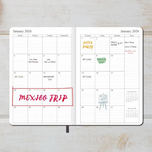 Vista 40 de 26-27 Academic Planner - Weekly and Monthly Planner, Jul 2026 - Jun 2027, Holidays, Contacts and Notes Pages, Vegan Leather Cover, Elastic Closure