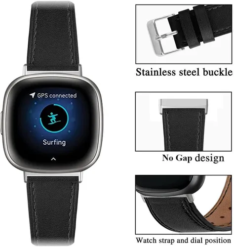 Vista 4 de Compatible con Fitbit Versa 4/3/Sense 2/Sense Bandas de cuero, para mujeres y hombres, correa de repuesto ajustable para Fitbit Versa 4/3/Sense