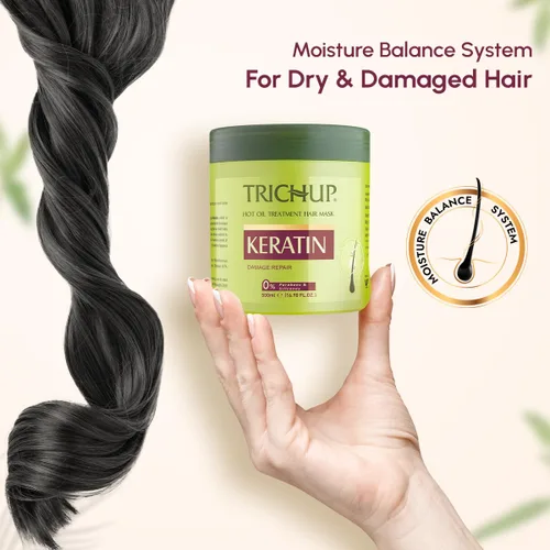 Vista 7 de Trichup Mascarilla capilar con tratamiento de aceite caliente de queratina para cabello flexible, fuerte y manejable - 16.9 fl oz