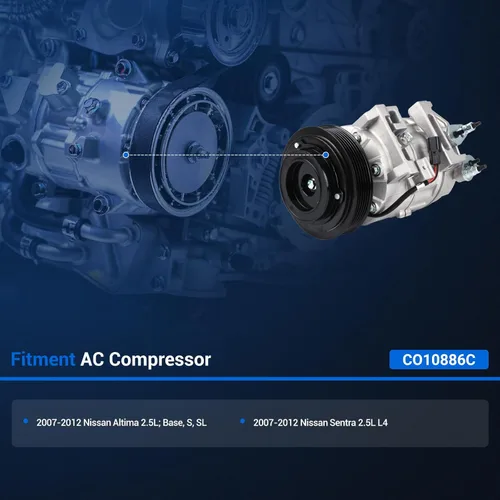 Vista 2 de Autoround Compresor de aire acondicionado CA con embrague apto para Nissan Altima y Sentra L4 2.5L 2007-2012, Repalce# CO10886C 92600ZE90B 67664