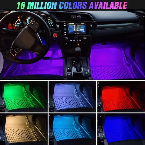 Vista 7 de Nilight 4 luces USB para interiores de automóvil, 48 LED, tiras de luces LED RGB con control de aplicación, sonido de música, modo activo debajo