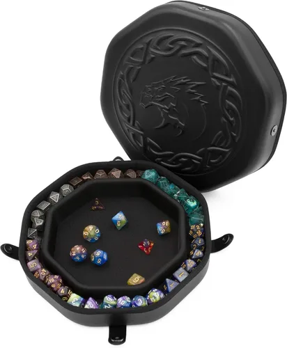 CASEMATIX Bandeja de dados y estuche de almacenamiento de dados para hasta 115 dados RPG - Bandeja de dados para lanzar con broches magnéticos,