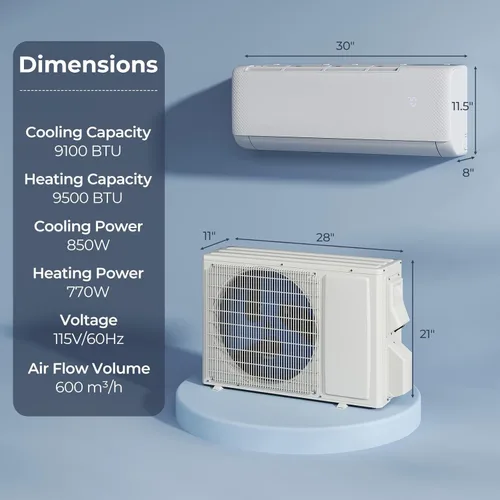 Vista 7 de SIMOE 9000 BTU Mini Split Air Conditioner and Heat Pump, 115V 20.5 SEER2 WiFi Enabled Mini Split AC/Heating System, Cools Up to 450 Sq.Ft, Ductless