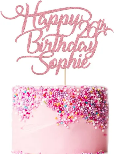 Personalised Birthday Cake Topper Customized Any Name Age Party Cake Decoration 16 18 21 30 40 Double Sided Glitter Card Baby Pink