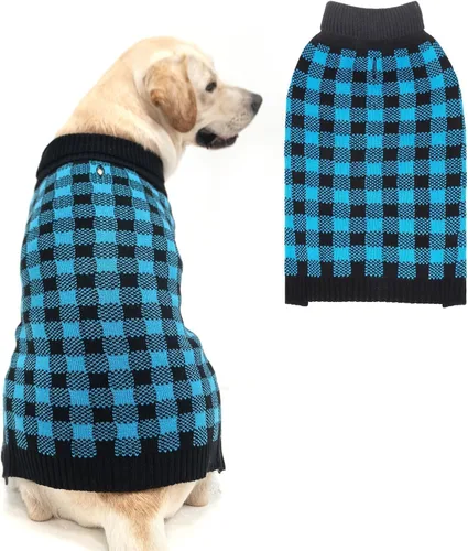 Vista 13 de PUPTECK - Suéteres para perros grandes, medianos y pequeños - Estilo clásico a cuadros de otoño, abrigo de invierno para cachorros, ropa cálida