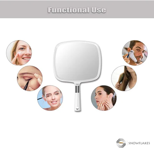 Vista 5 de Espejo de mano grande de copos de nieve con mango para colgar espejo de peluquería (blanco)