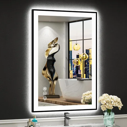 Vista 71 de Espejo de baño LED de 48 x 30 pulgadas con luces, retroiluminado + frontal iluminado, espejo de tocador con luz antiniebla para pared de baño con 3