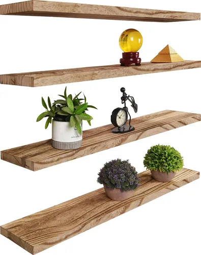 Vista 13 de YYWUOJJ Estantes flotantes de madera para decoración de pared, estantes de pared rústicos para dormitorio, baño, cocina, sala de estar, juego de 6