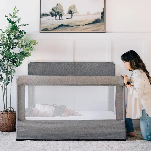 Vista 5 de Cuna de tamaño completo Baby Delight Lunaire Cuna transpirable de malla para bebé Cama de bebé con ensamblaje sin herramientas Tweed
