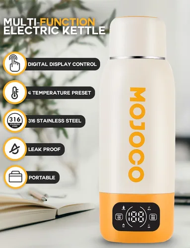 Vista 2 de Mojoco Hervidor portátil de viaje Hervidor de acero inoxidable aislado al vacío de doble pared de 20 onzas para café, té, a prueba de fugas