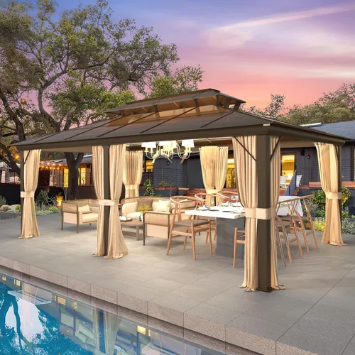 Vista 11 de MELLCOM Gazebo de techo rígido de 12 x 16 pies, gazebo de aluminio de doble techo de policarbonato, glorieta de toldo impermeable para exteriores