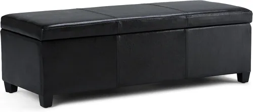 Vista 9 de SIMPLIHOME Avalon - Banco otomano de almacenamiento – Banco otomano rectangular tapizado de cuero vegano tapizado de 48 pulgadas de ancho en negro