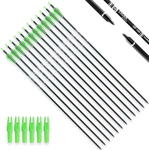 Vista 17 de TIGER ARCHERY - Flecha de carbono de 30 pulgadas con puntas extraíbles para arco compuesto y recurvo (paquete de 12 unidades)