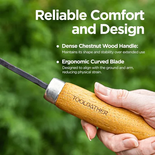 Vista 6 de Triangle Homi - Azada de mano tradicional hecha a mano, herramienta de jardín coreana para excavar y plantar con acero forjado y mango de madera