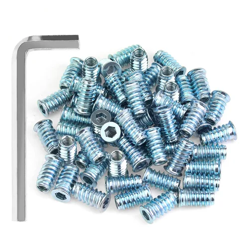 Vista 12 de HELIFOUNER 1/4-20 Insertos roscados, insertos de madera, insertos roscados de acero para tornillos de muebles de madera, 145 piezas de 1/4"-0.787 x