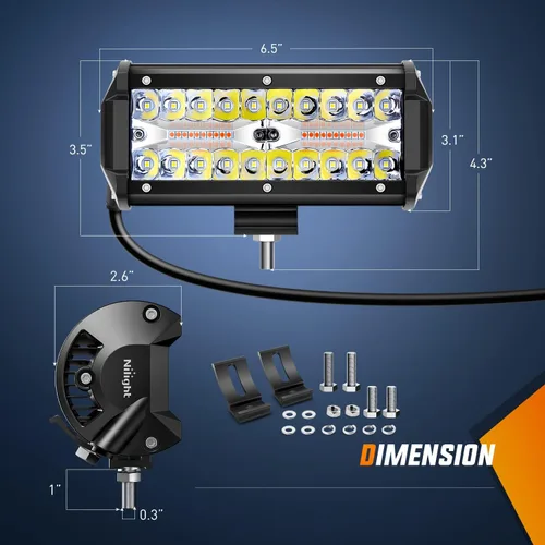 Vista 2 de Nilight 2 barras de luz LED de 6.5 pulgadas de 120 W, color blanco ámbar, 6 modos, función de memoria, camión, todoterreno, SUV, cabina, barco