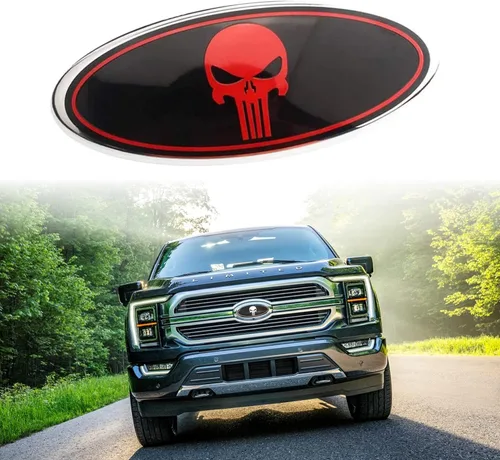 Vista 6 de Emblema de placa de identificación modificada de calavera de 9 pulgadas, rejilla delantera portón trasero trasero oval insignia de 9"X3.5