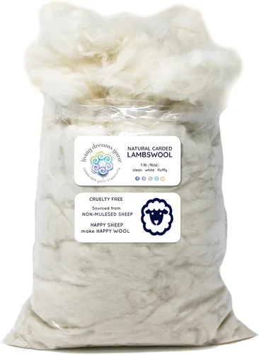 Lana de cordero de fibra clásica esponjosa blanca natural para relleno y relleno de juguetes, 1 libra