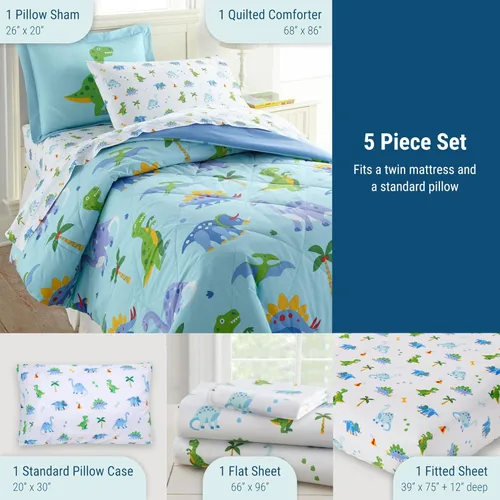 Vista 4 de Wildkin 100% Algodón 5 Piezas Cama Individual Bed-in-A-Bag, Incluye Edredón