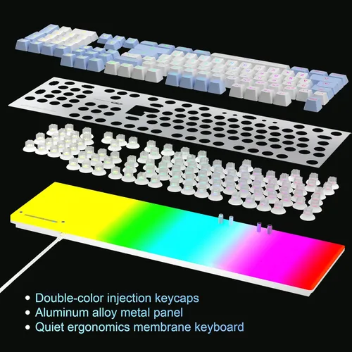 Vista 5 de MageGee GT838 - Combo de teclado y mouse para juegos, 104 teclas RGB retroiluminados silenciosos con cable para computadora portátil, PC MAC