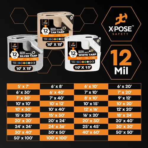 Vista 8 de Xpose Safety Lona protectora de polietileno plateado resistente de 5 x 7 pies - Funda protectora multiusos - Duradera, resistente al agua