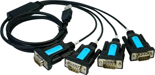 Vista 7 de TECHTOO Adaptador USB a Serial RS232 DB9 de 4 puertos USB a Seria Convertidor Serial Cable de 9 pines con tornillos de pulgar